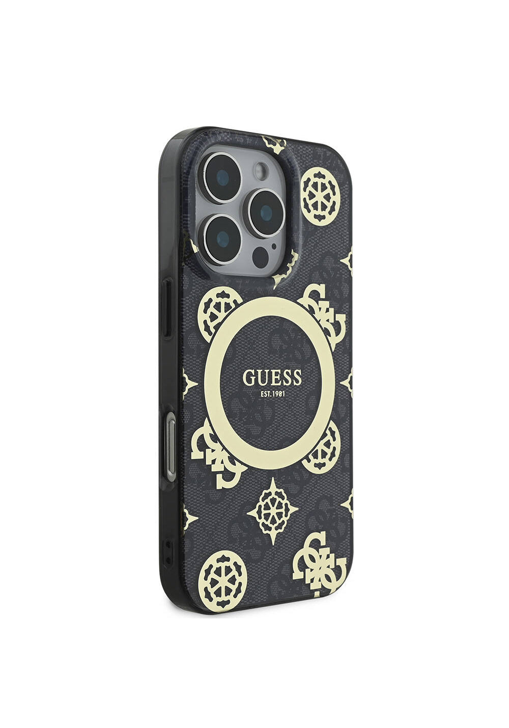 Apple iPhone 16 Pro Kılıf Guess Orijinal Lisanslı Manyetik Şarj Uyumlu IML Peony ve 4G Desenli Klasik Logolu Kapak