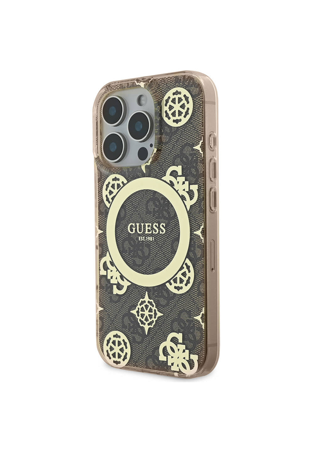 Apple iPhone 16 Pro Kılıf Guess Orijinal Lisanslı Manyetik Şarj Uyumlu IML Peony ve 4G Desenli Klasik Logolu Kapak