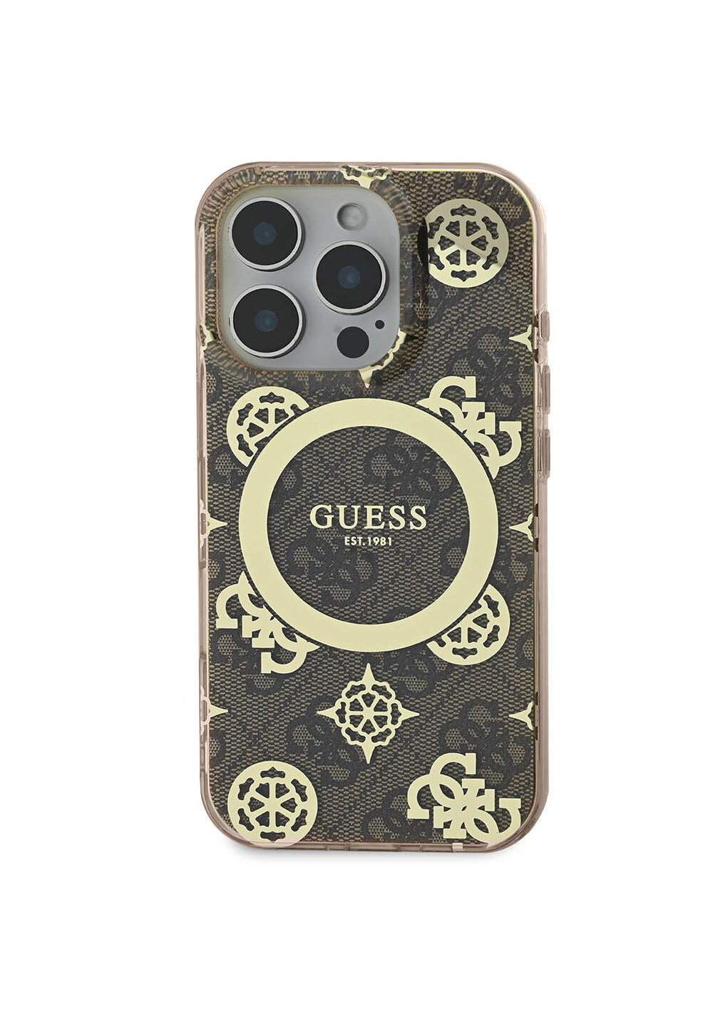 Apple iPhone 16 Pro Kılıf Guess Orijinal Lisanslı Manyetik Şarj Uyumlu IML Peony ve 4G Desenli Klasik Logolu Kapak