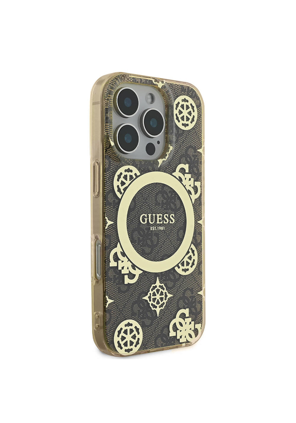 Apple iPhone 16 Pro Kılıf Guess Orijinal Lisanslı Manyetik Şarj Uyumlu IML Peony ve 4G Desenli Klasik Logolu Kapak