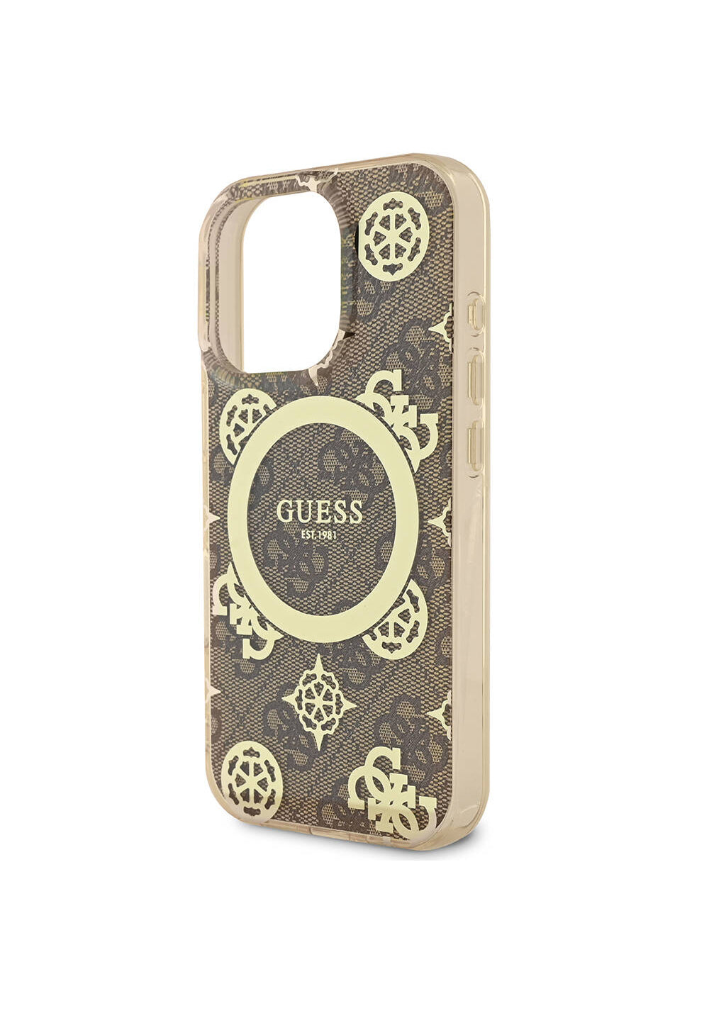 Apple iPhone 16 Pro Kılıf Guess Orijinal Lisanslı Manyetik Şarj Uyumlu IML Peony ve 4G Desenli Klasik Logolu Kapak