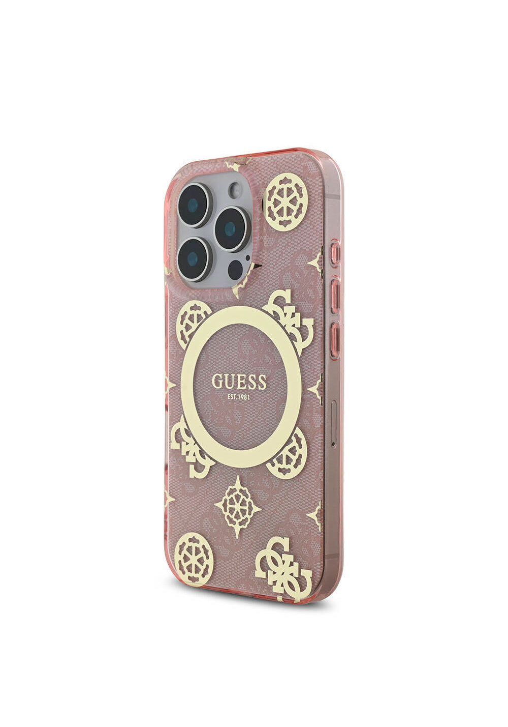 Apple iPhone 16 Pro Kılıf Guess Orijinal Lisanslı Manyetik Şarj Uyumlu IML Peony ve 4G Desenli Klasik Logolu Kapak