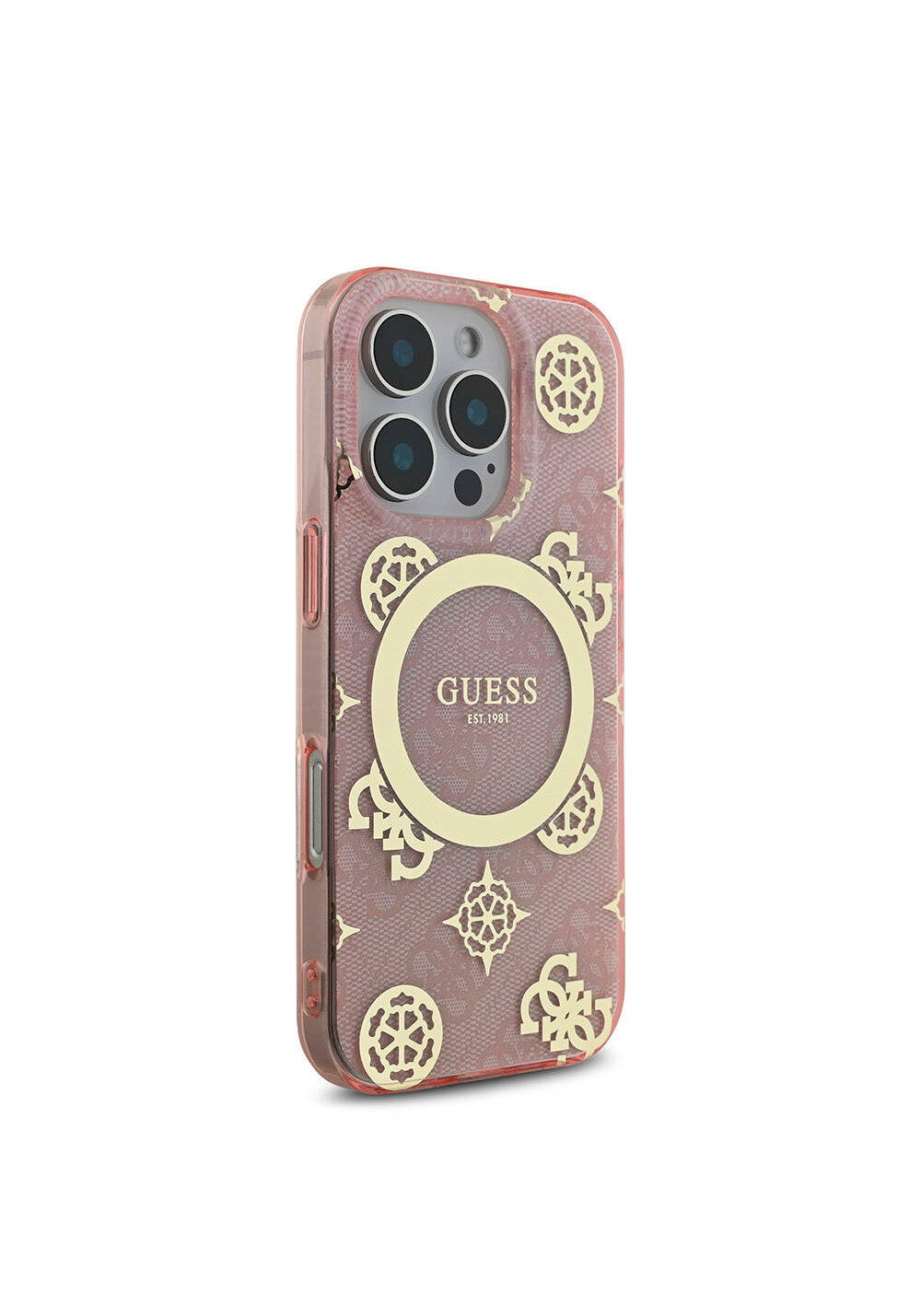 Apple iPhone 16 Pro Kılıf Guess Orijinal Lisanslı Manyetik Şarj Uyumlu IML Peony ve 4G Desenli Klasik Logolu Kapak