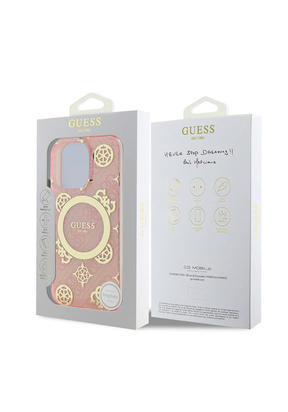 Apple iPhone 16 Pro Kılıf Guess Orijinal Lisanslı Manyetik Şarj Uyumlu IML Peony ve 4G Desenli Klasik Logolu Kapak