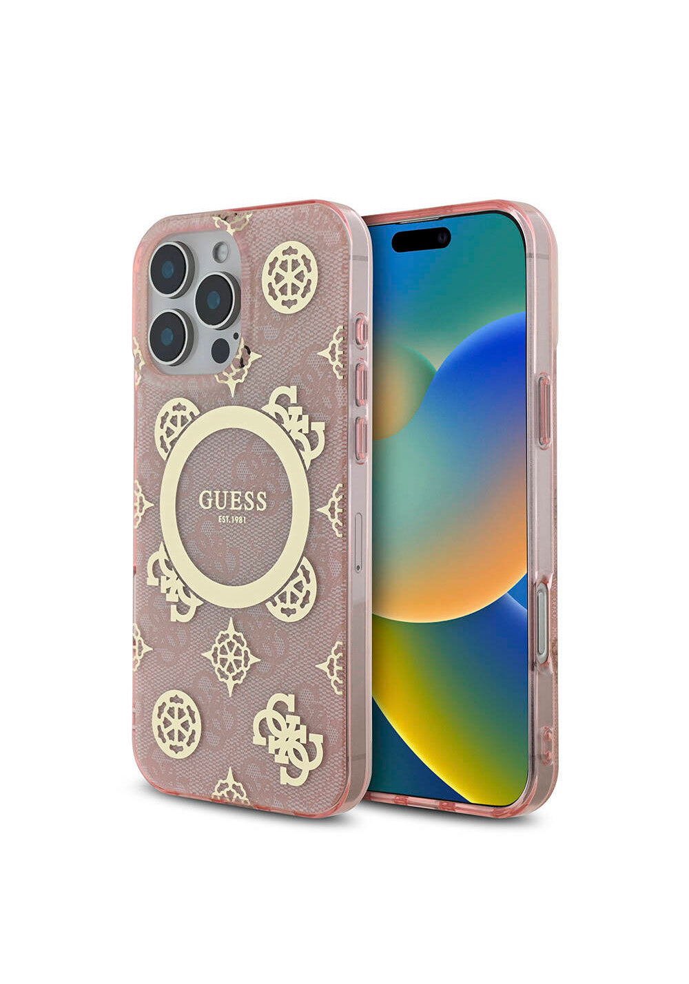 Apple iPhone 16 Pro Max Kılıf Guess Orijinal Lisanslı Manyetik Şarj Uyumlu IML Peony ve 4G Desenli Klasik Logolu Kapak
