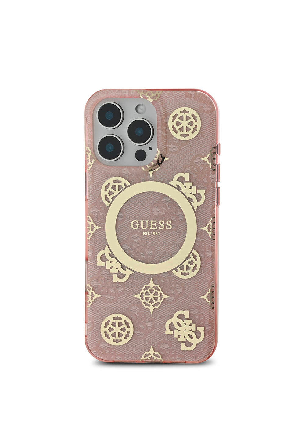 Apple iPhone 16 Pro Max Kılıf Guess Orijinal Lisanslı Manyetik Şarj Uyumlu IML Peony ve 4G Desenli Klasik Logolu Kapak