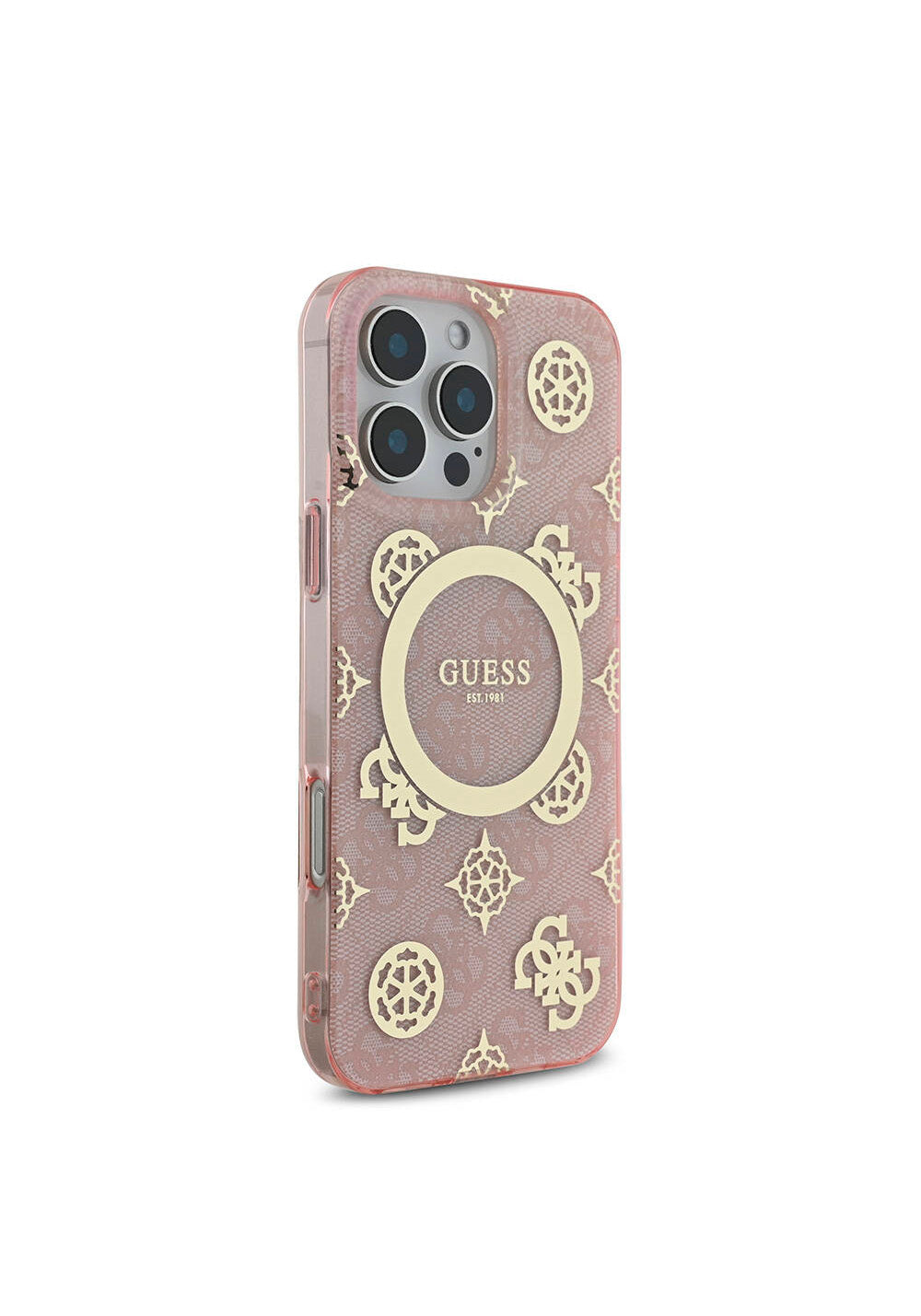 Apple iPhone 16 Pro Max Kılıf Guess Orijinal Lisanslı Manyetik Şarj Uyumlu IML Peony ve 4G Desenli Klasik Logolu Kapak