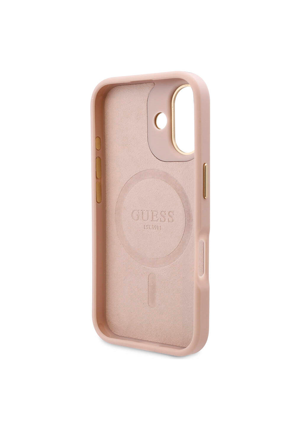 Apple iPhone 16 Kılıf Guess Orijinal Lisanslı Manyetik Şarj Uyumlu PU 4G Desenli Metal Plaka Klasik Logolu Kapak