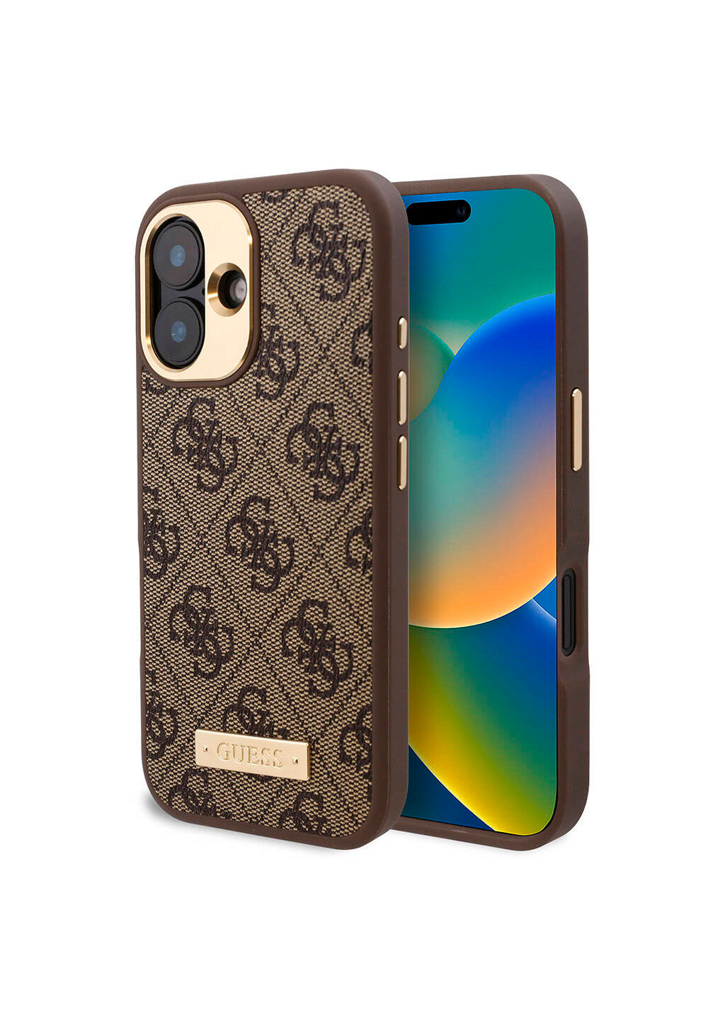 Apple iPhone 16 Plus Kılıf Guess Orijinal Lisanslı Manyetik Şarj Uyumlu PU 4G Desenli Metal Plaka Klasik Logolu Kapak