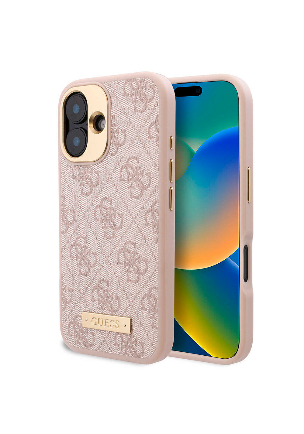 Apple iPhone 16 Plus Kılıf Guess Orijinal Lisanslı Manyetik Şarj Uyumlu PU 4G Desenli Metal Plaka Klasik Logolu Kapak