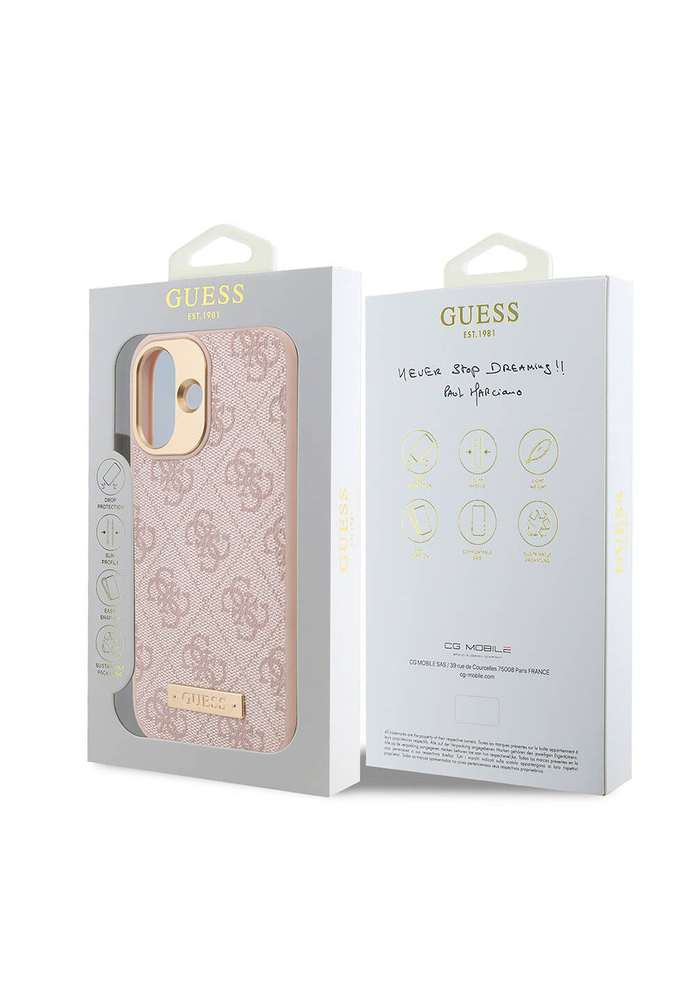Apple iPhone 16 Plus Kılıf Guess Orijinal Lisanslı Manyetik Şarj Uyumlu PU 4G Desenli Metal Plaka Klasik Logolu Kapak
