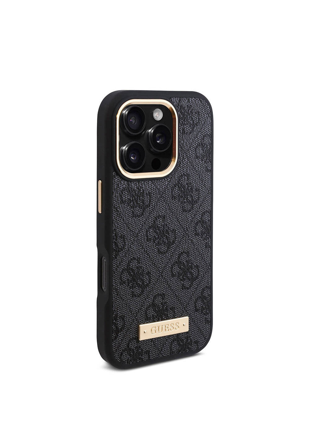 Apple iPhone 16 Pro Kılıf Guess Orijinal Lisanslı Manyetik Şarj Uyumlu 4G Desenli PU Metal Plaka Klasik Logolu Kapak