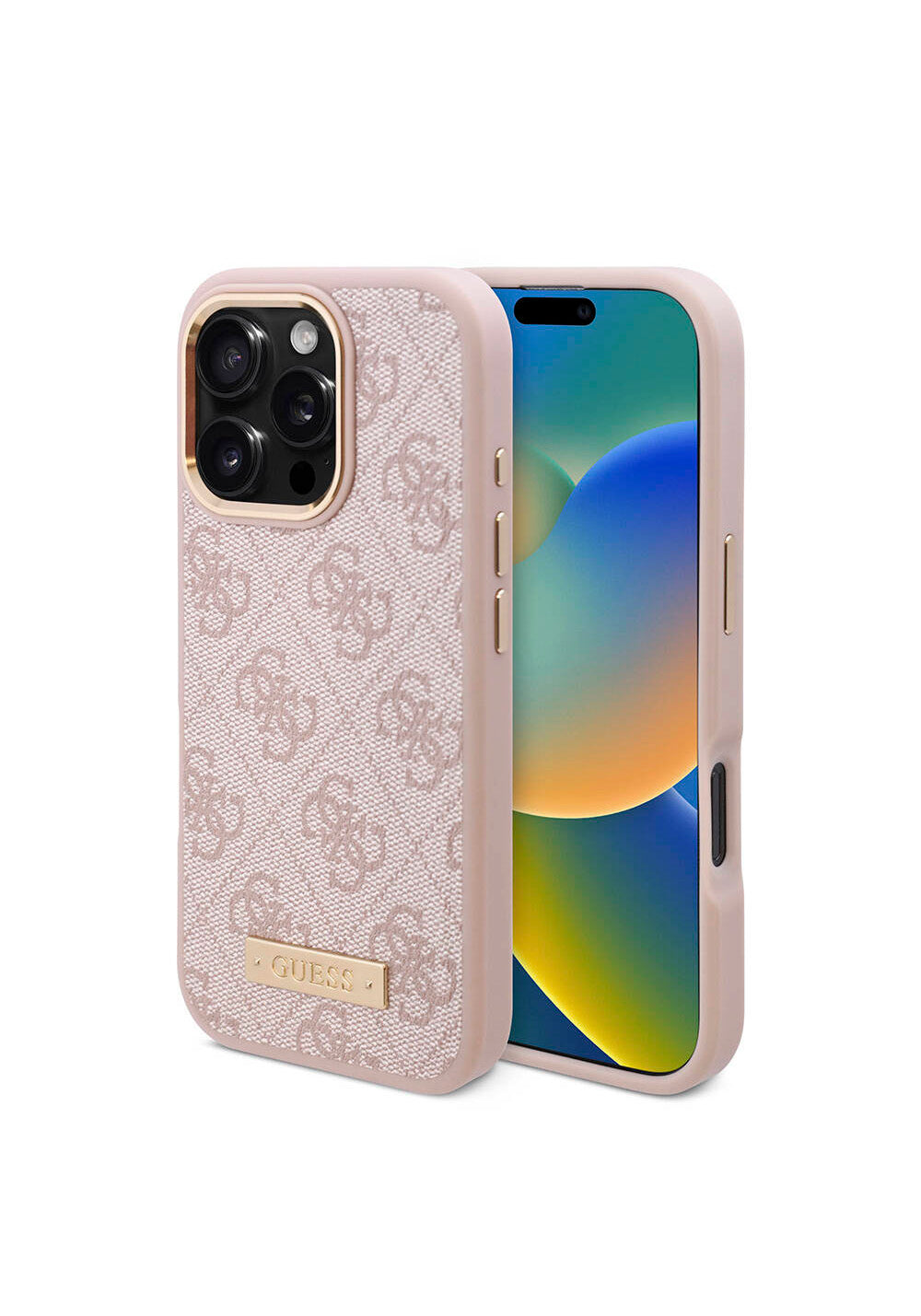 Apple iPhone 16 Pro Kılıf Guess Orijinal Lisanslı Manyetik Şarj Uyumlu 4G Desenli PU Metal Plaka Klasik Logolu Kapak