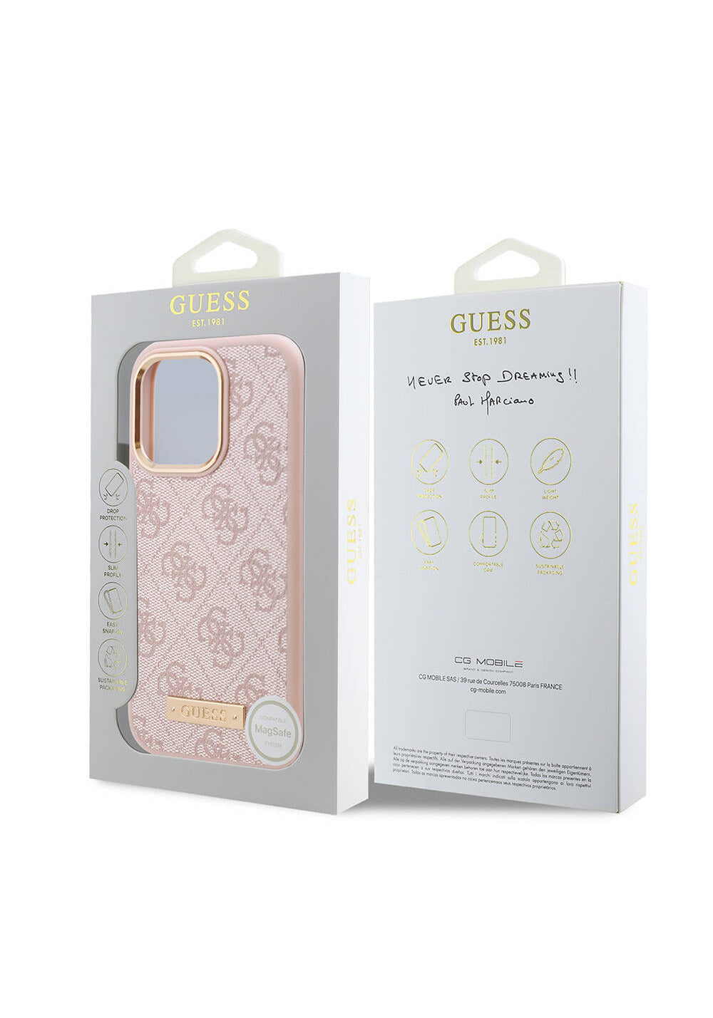 Apple iPhone 16 Pro Kılıf Guess Orijinal Lisanslı Manyetik Şarj Uyumlu 4G Desenli PU Metal Plaka Klasik Logolu Kapak