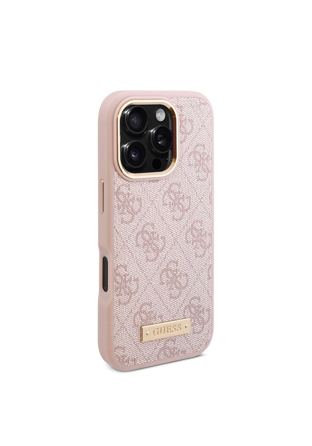 Apple iPhone 16 Pro Max Kılıf Guess Orijinal Lisanslı Manyetik Şarj Uyumlu 4G Desenli PU Metal Plaka Klasik Logolu Kapak