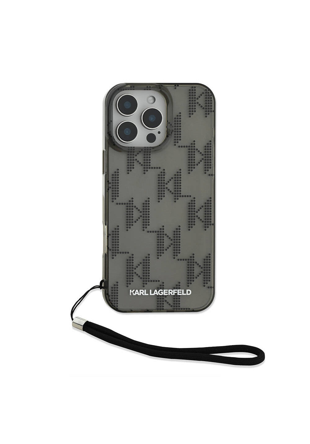 Apple iPhone 16 Pro Max Kılıf Karl Lagerfeld Orijinal Lisanslı KL Desenli Saydam Bilek Askı İpli Klasik Logolu Kapak