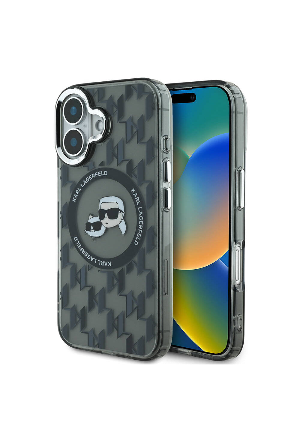 Apple iPhone 16 Kılıf Karl Lagerfeld Orijinal Lisanslı Manyetik Şarj Uyumlu IML Baskılı Metal Monogram KC Heads Kapak
