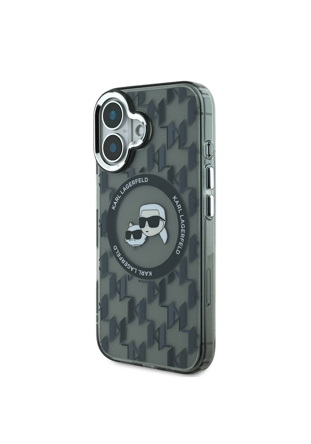 Apple iPhone 16 Kılıf Karl Lagerfeld Orijinal Lisanslı Manyetik Şarj Uyumlu IML Baskılı Metal Monogram KC Heads Kapak