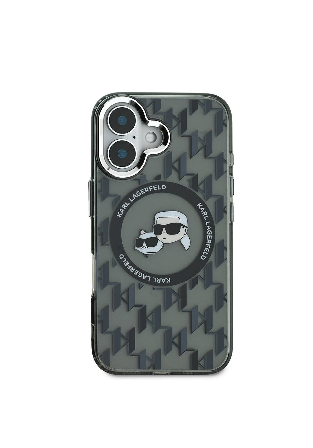 Apple iPhone 16 Kılıf Karl Lagerfeld Orijinal Lisanslı Manyetik Şarj Uyumlu IML Baskılı Metal Monogram KC Heads Kapak