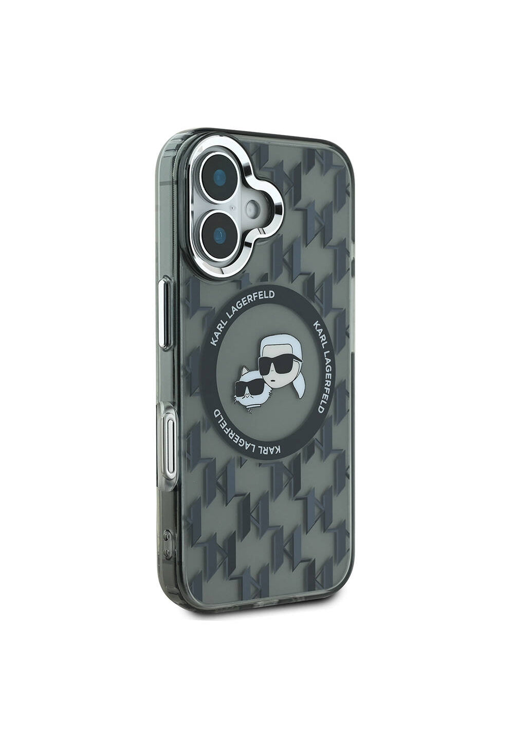 Apple iPhone 16 Kılıf Karl Lagerfeld Orijinal Lisanslı Manyetik Şarj Uyumlu IML Baskılı Metal Monogram KC Heads Kapak