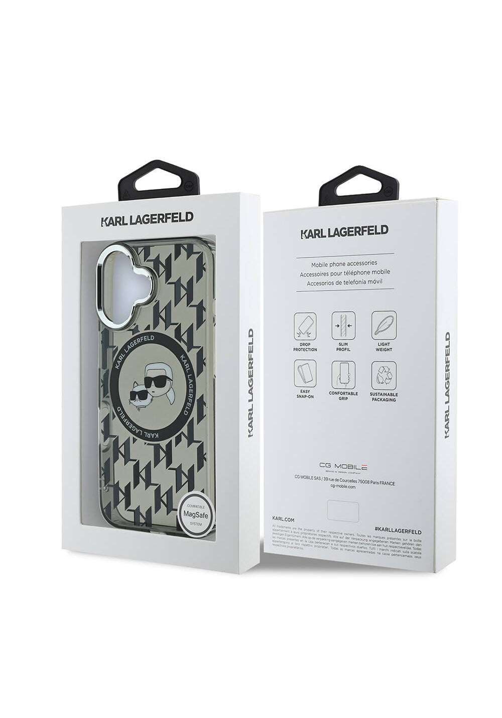 Apple iPhone 16 Kılıf Karl Lagerfeld Orijinal Lisanslı Manyetik Şarj Uyumlu IML Baskılı Metal Monogram KC Heads Kapak