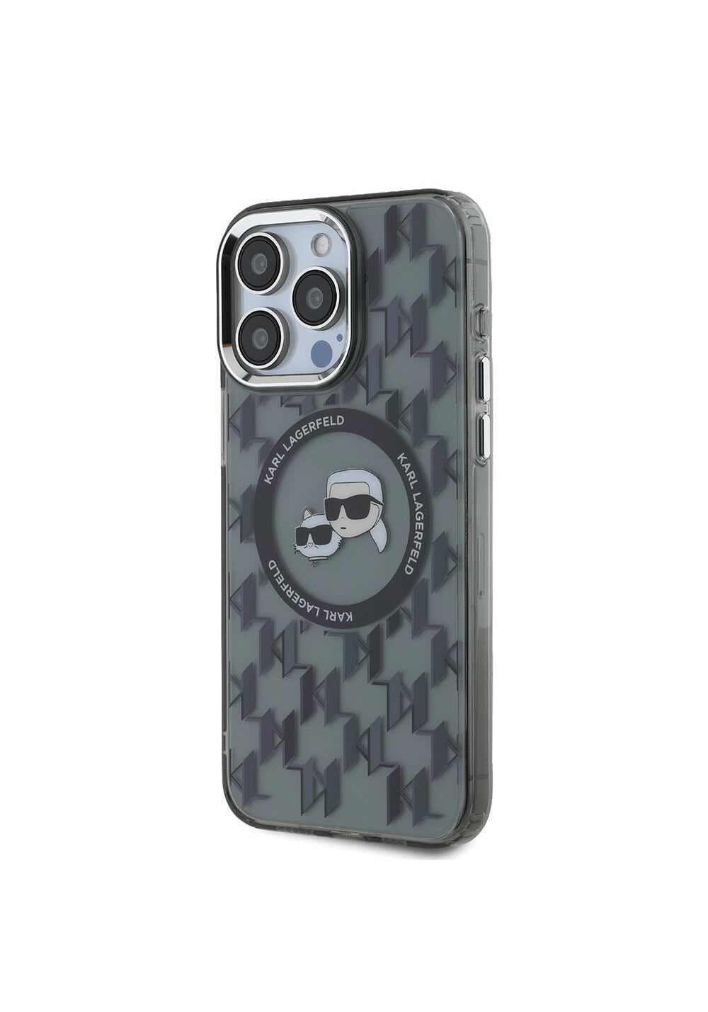 Apple iPhone 16 Pro Max Kılıf Karl Lagerfeld Orijinal Lisanslı Manyetik Şarj Uyumlu IML Baskılı Metal Monogram KC Heads Kapak