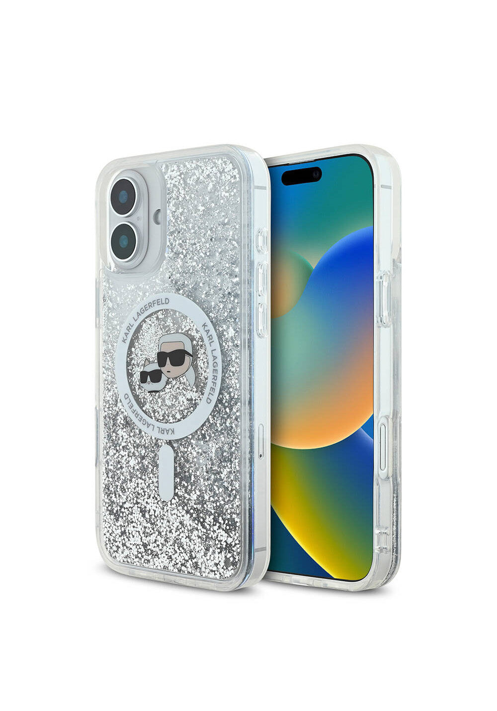 Apple iPhone 16 Plus Kılıf Karl Lagerfeld Orijinal Lisanslı Manyetik Şarj Uyumlu Sıvılı Simli K&C Heads Kapak
