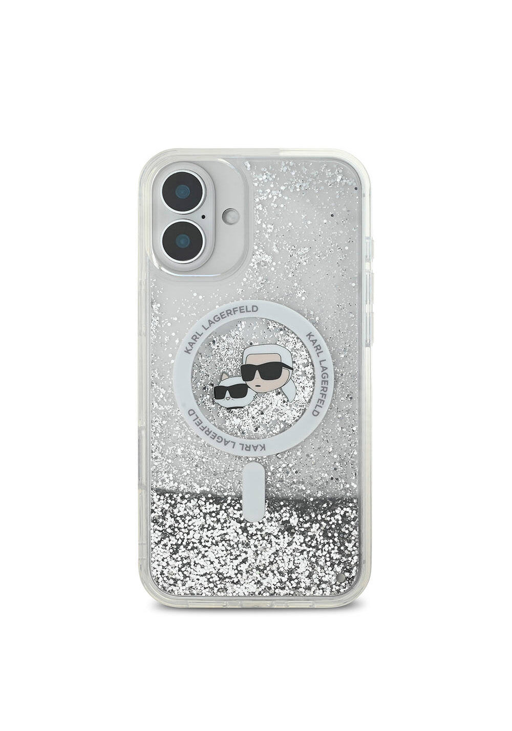 Apple iPhone 16 Plus Kılıf Karl Lagerfeld Orijinal Lisanslı Manyetik Şarj Uyumlu Sıvılı Simli K&C Heads Kapak
