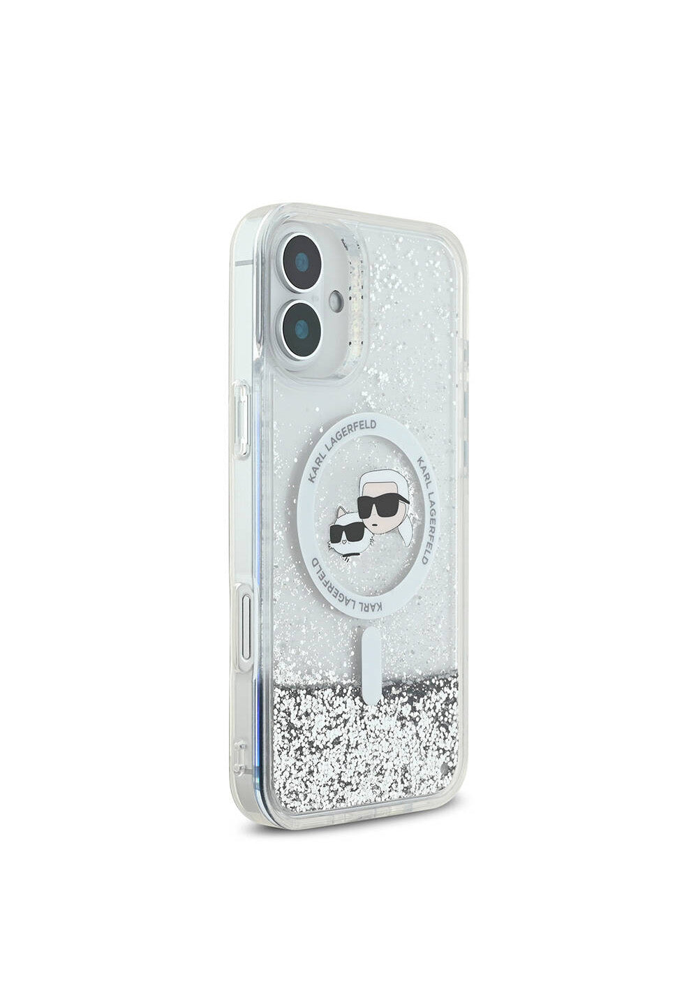 Apple iPhone 16 Plus Kılıf Karl Lagerfeld Orijinal Lisanslı Manyetik Şarj Uyumlu Sıvılı Simli K&C Heads Kapak