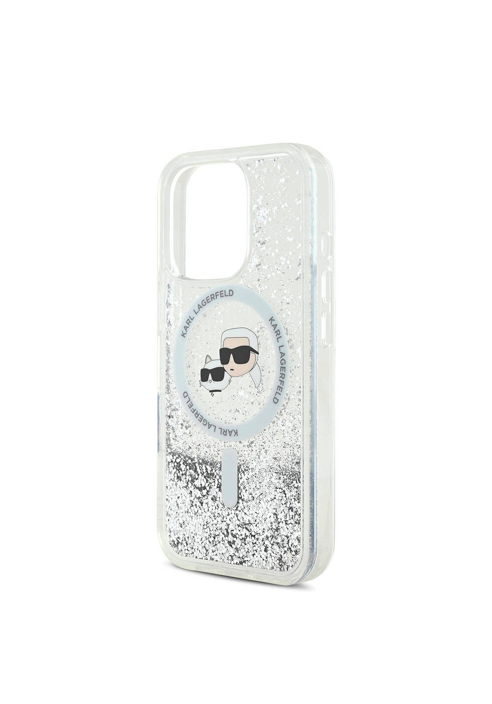 Apple iPhone 16 Pro Max Kılıf Karl Lagerfeld Orijinal Lisanslı Manyetik Şarj Uyumlu Sıvılı Simli KC Heads Kapak