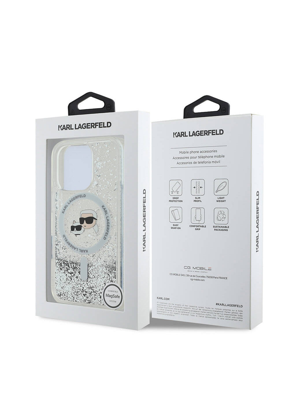 Apple iPhone 16 Pro Max Kılıf Karl Lagerfeld Orijinal Lisanslı Manyetik Şarj Uyumlu Sıvılı Simli KC Heads Kapak