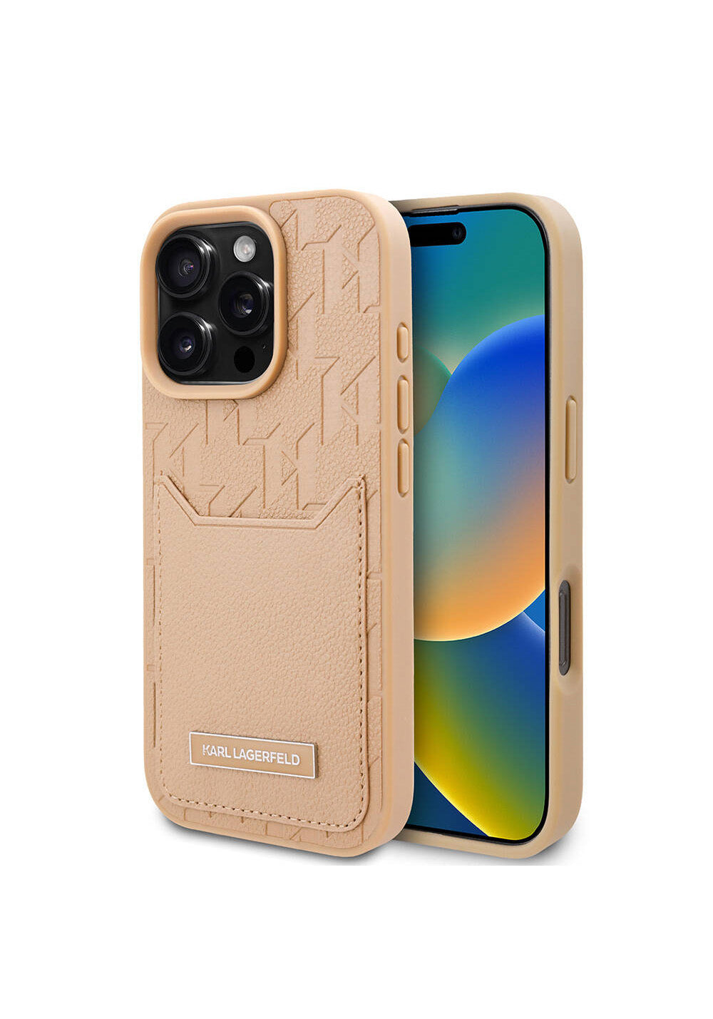 Apple iPhone 16 Pro Kılıf Karl Lagerfeld Orijinal Lisanslı KL Desenli Kartlıklı Monogram Kapak