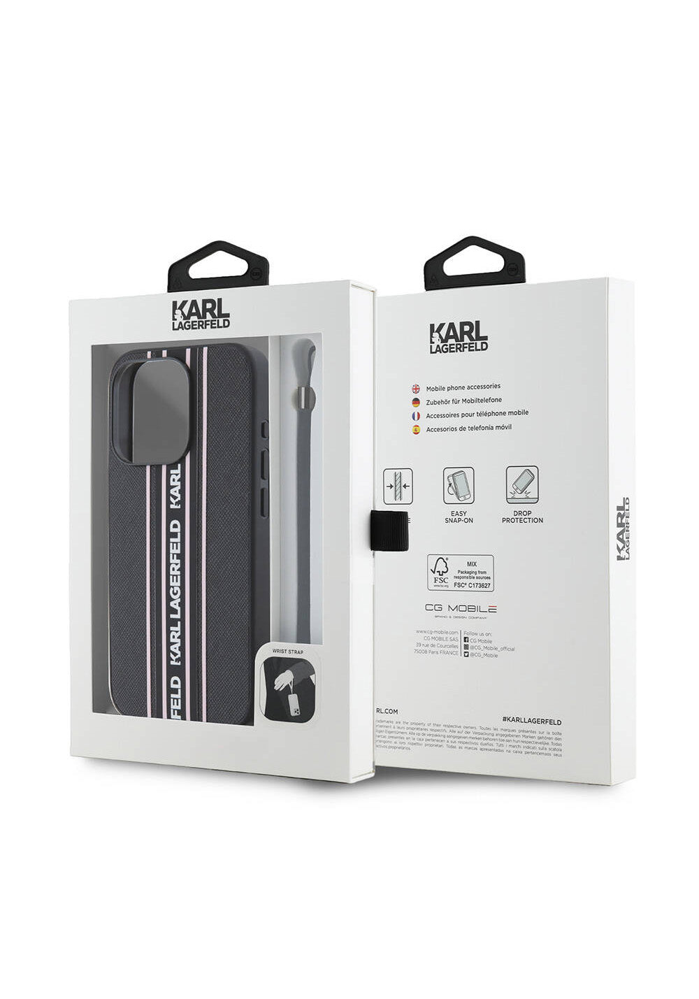 Apple iPhone 16 Pro Max Kılıf Karl Lagerfeld Orijinal Lisanslı Askılı Saffiano Athleisure Şerit Çizgili Kapak