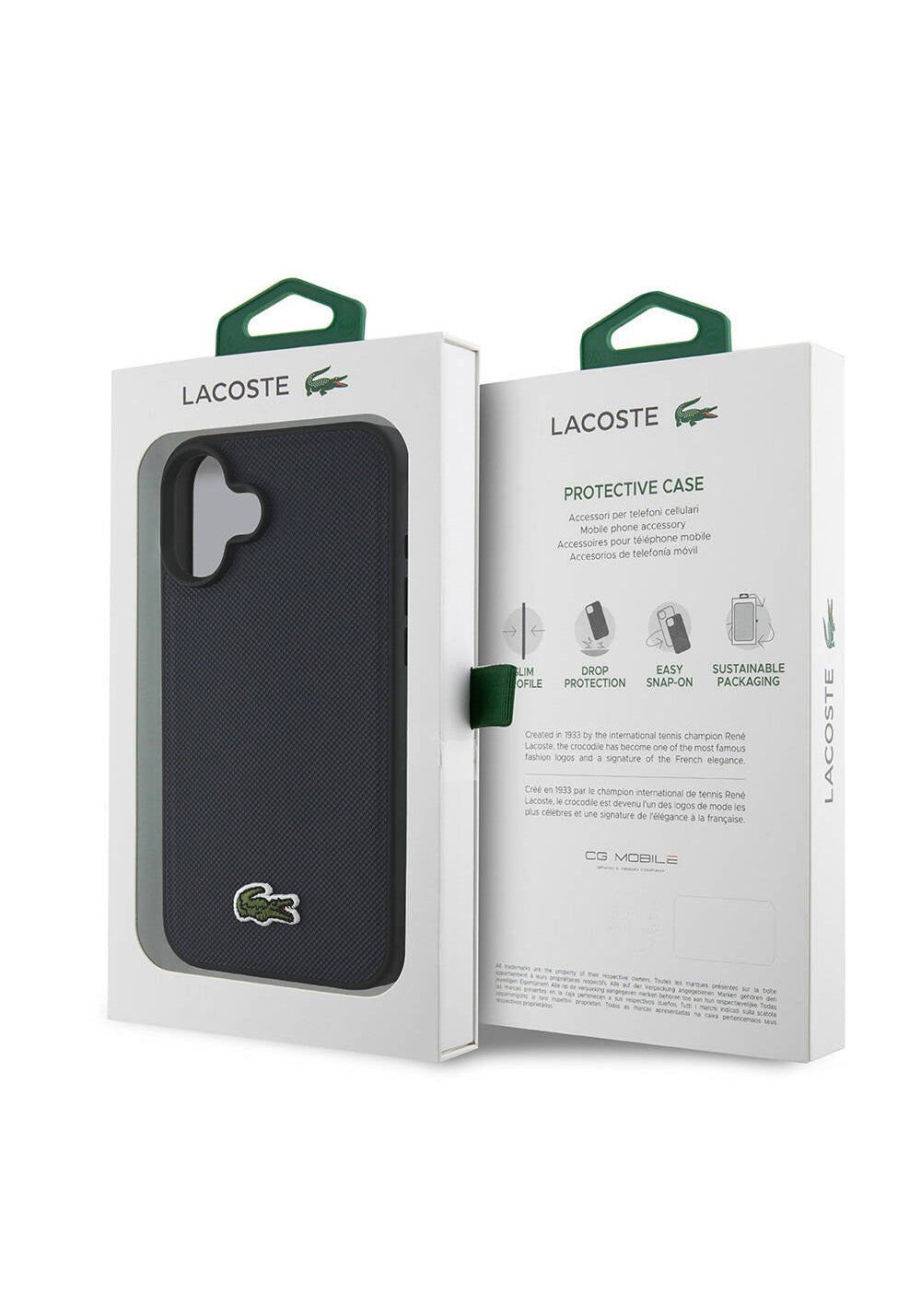 Apple iPhone 16 Plus Kılıf Lacoste Orijinal Lisanslı PU Pike Desenli Arka Yüzey İkonik Timsah Dokuma Logolu Kapak