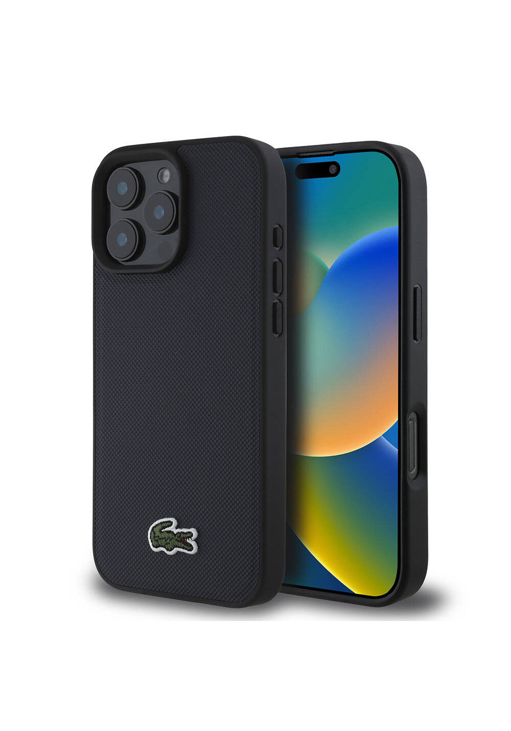 Apple iPhone 16 Pro Kılıf Lacoste Orijinal Lisanslı PU Pike Desenli Arka Yüzey İkonik Timsah Dokuma Logolu Kapak