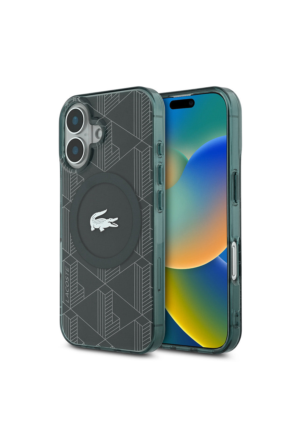 Apple iPhone 16 Kılıf Lacoste Orijinal Lisanslı Manyetik Şarj Uyumlu IML Baskılı Gümüş Timsah Logolu Monogram Kapak