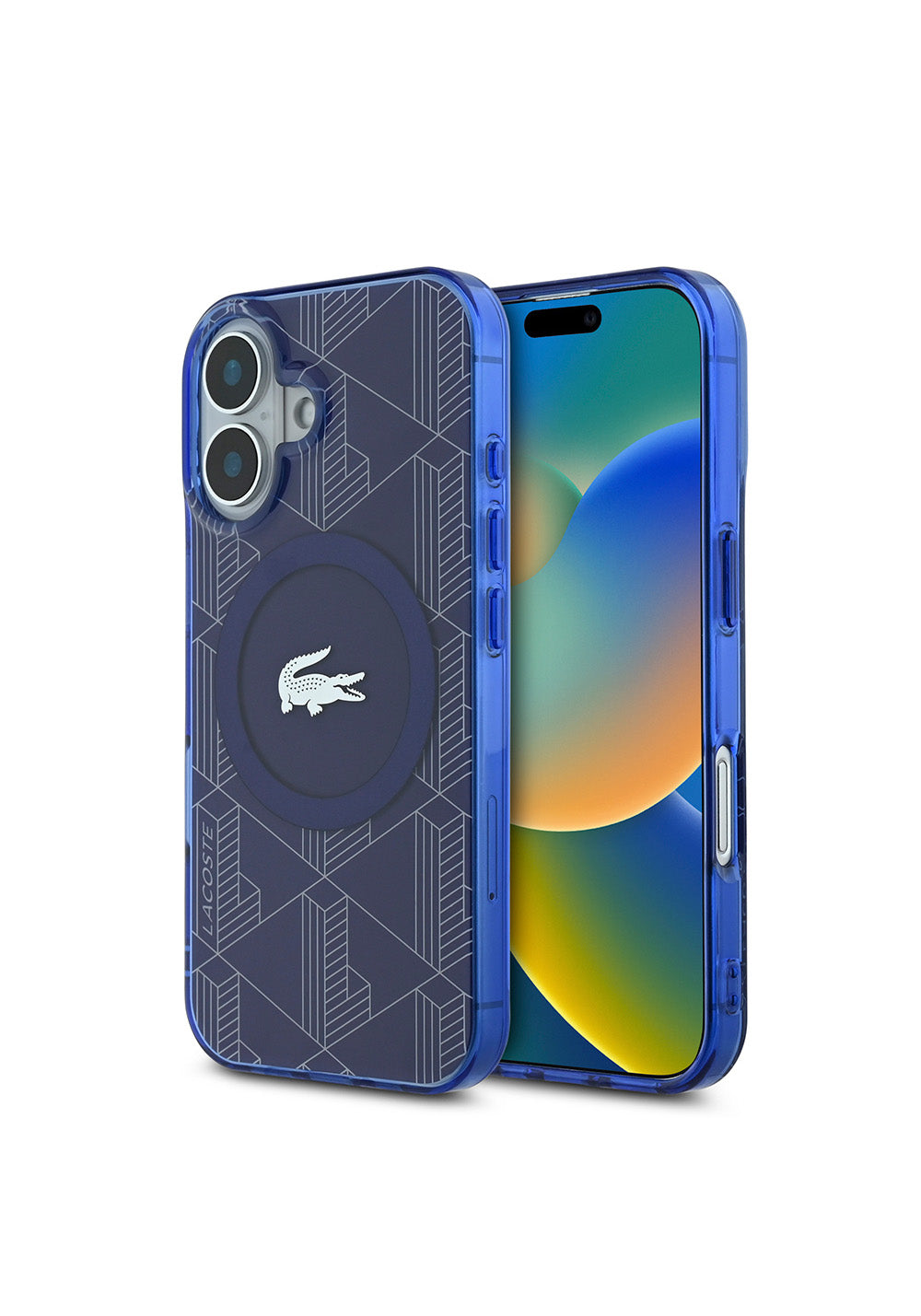 Apple iPhone 16 Kılıf Lacoste Orijinal Lisanslı Manyetik Şarj Uyumlu IML Baskılı Gümüş Timsah Logolu Monogram Kapak