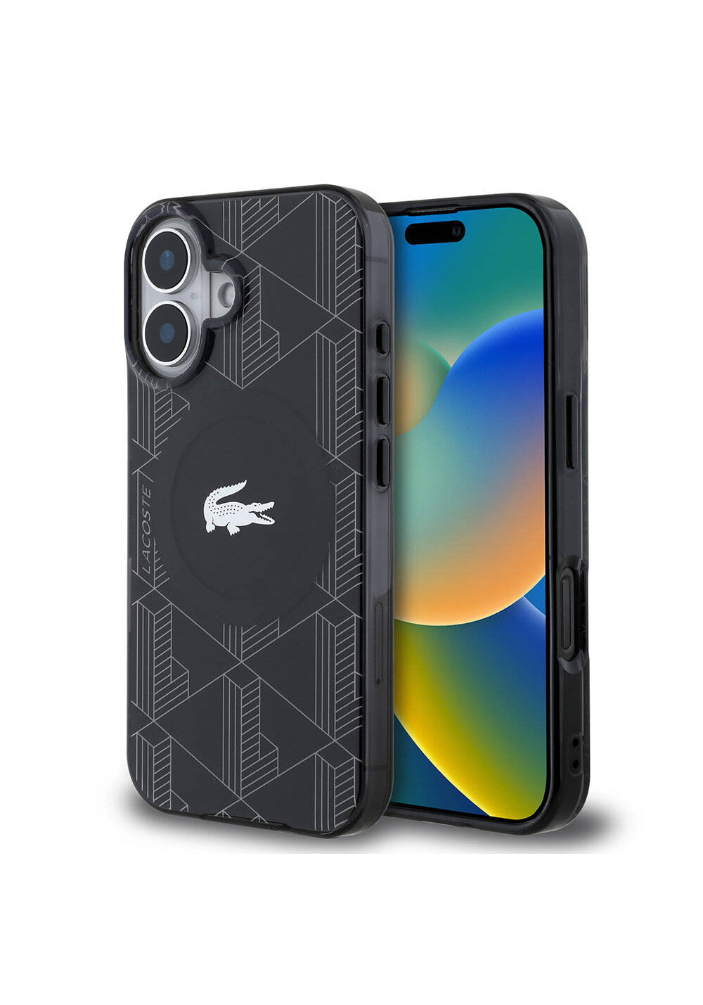 Apple iPhone 16 Kılıf Lacoste Orijinal Lisanslı Manyetik Şarj Uyumlu IML Baskılı Gümüş Timsah Logolu Monogram Kapak
