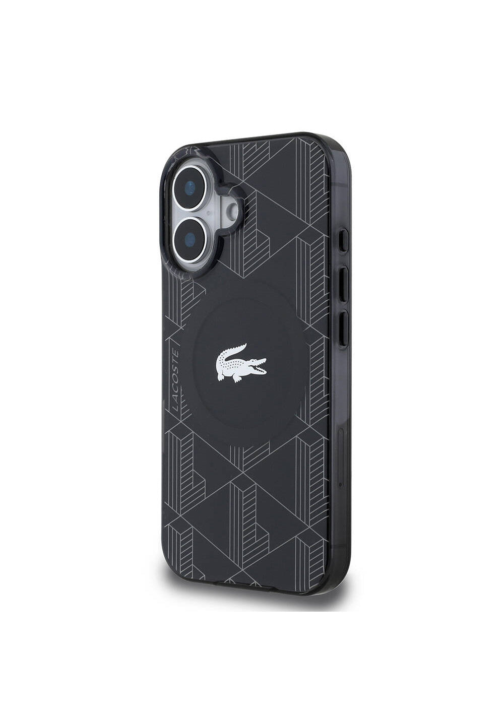 Apple iPhone 16 Kılıf Lacoste Orijinal Lisanslı Manyetik Şarj Uyumlu IML Baskılı Gümüş Timsah Logolu Monogram Kapak