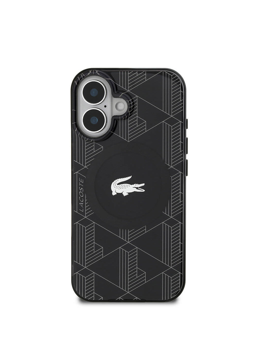 Apple iPhone 16 Kılıf Lacoste Orijinal Lisanslı Manyetik Şarj Uyumlu IML Baskılı Gümüş Timsah Logolu Monogram Kapak