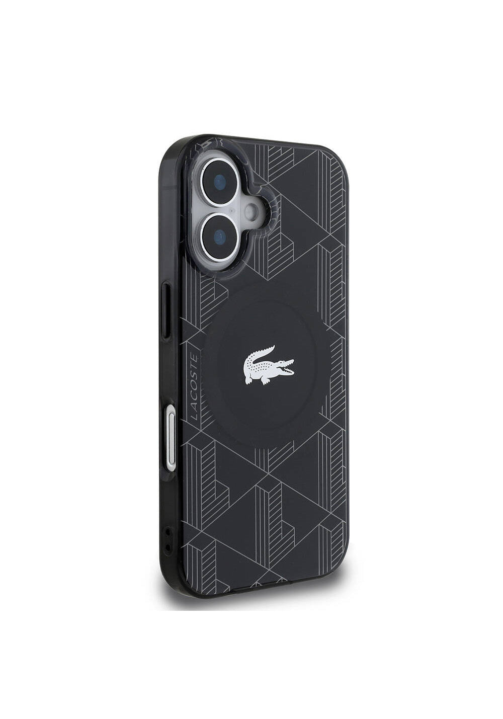 Apple iPhone 16 Kılıf Lacoste Orijinal Lisanslı Manyetik Şarj Uyumlu IML Baskılı Gümüş Timsah Logolu Monogram Kapak