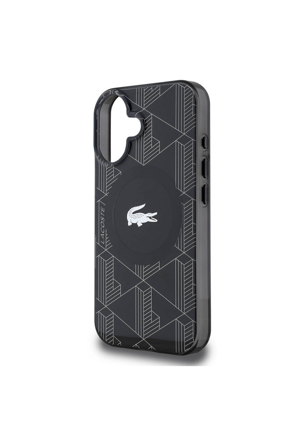 Apple iPhone 16 Kılıf Lacoste Orijinal Lisanslı Manyetik Şarj Uyumlu IML Baskılı Gümüş Timsah Logolu Monogram Kapak