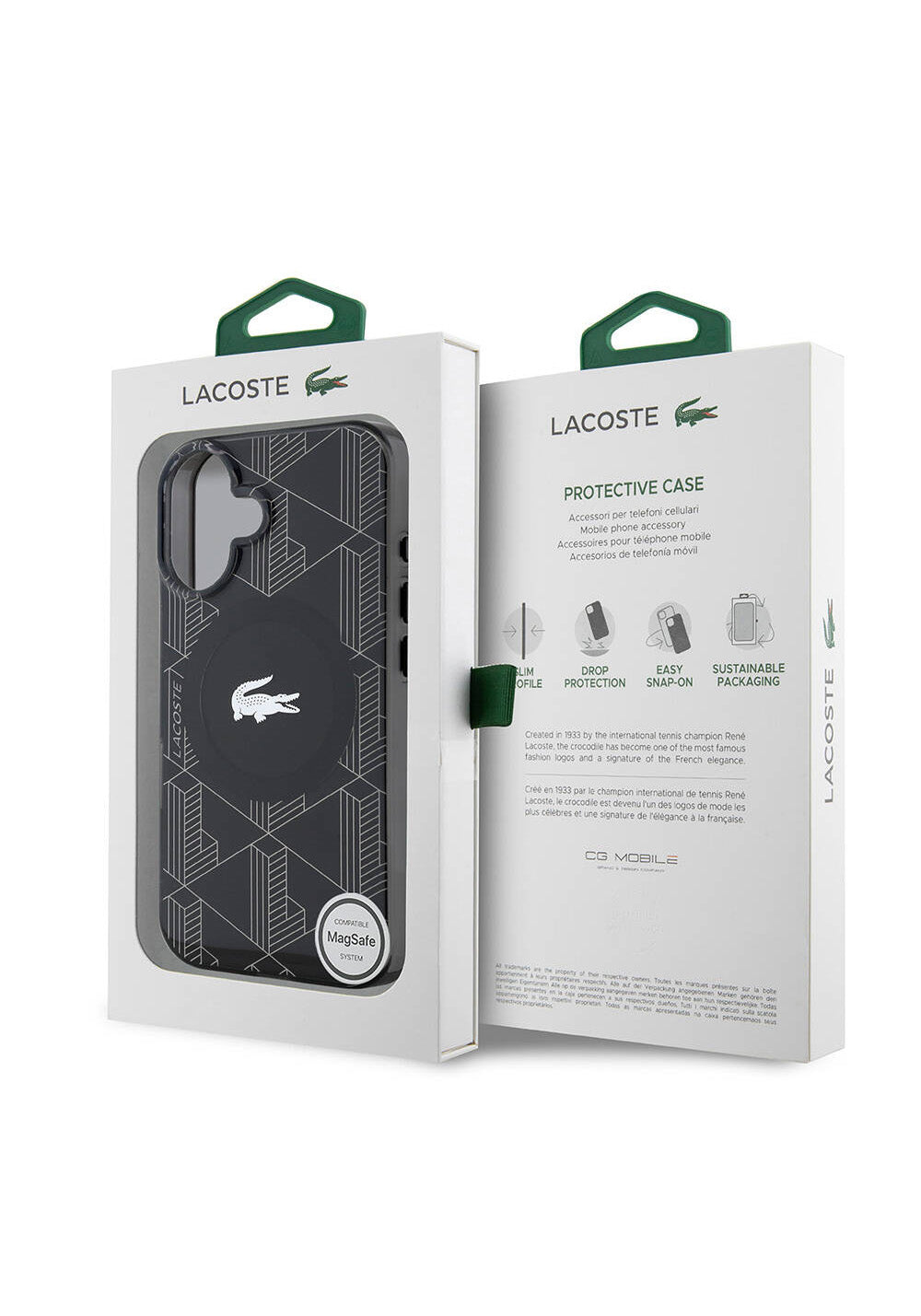 Apple iPhone 16 Kılıf Lacoste Orijinal Lisanslı Manyetik Şarj Uyumlu IML Baskılı Gümüş Timsah Logolu Monogram Kapak