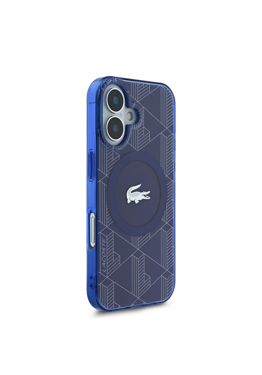 Apple iPhone 16 Kılıf Lacoste Orijinal Lisanslı Manyetik Şarj Uyumlu IML Baskılı Gümüş Timsah Logolu Monogram Kapak