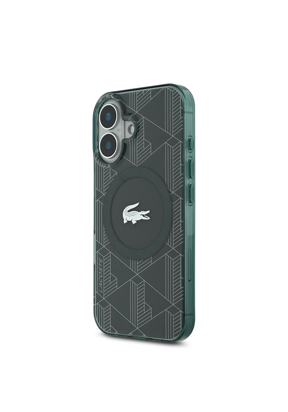 Apple iPhone 16 Kılıf Lacoste Orijinal Lisanslı Manyetik Şarj Uyumlu IML Baskılı Gümüş Timsah Logolu Monogram Kapak