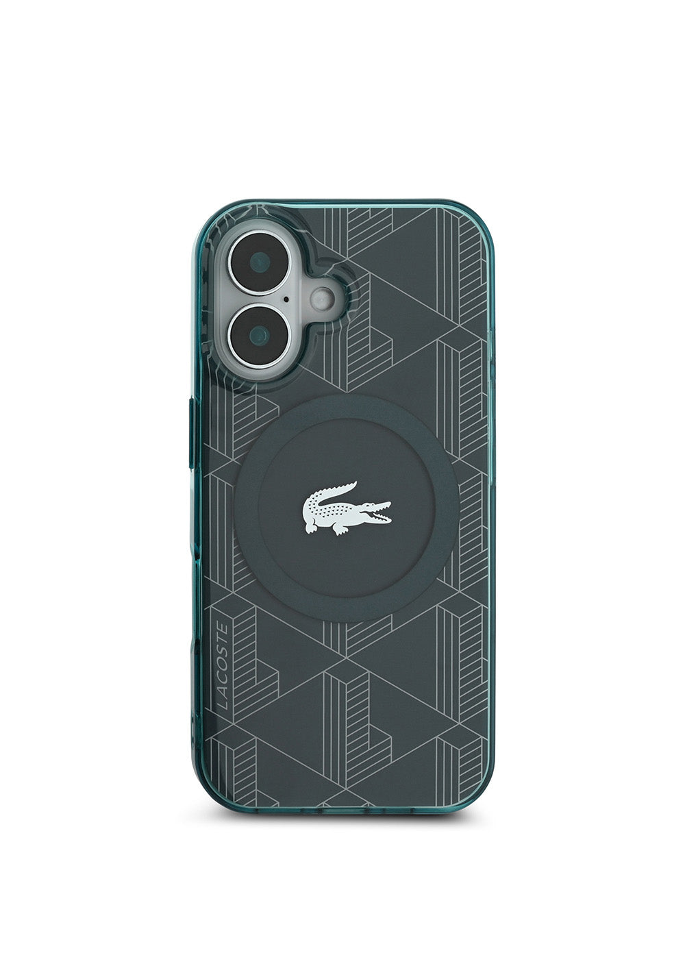 Apple iPhone 16 Kılıf Lacoste Orijinal Lisanslı Manyetik Şarj Uyumlu IML Baskılı Gümüş Timsah Logolu Monogram Kapak