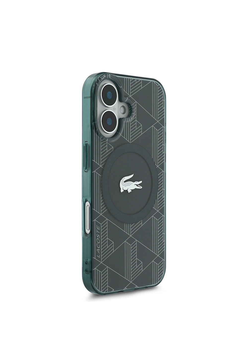 Apple iPhone 16 Kılıf Lacoste Orijinal Lisanslı Manyetik Şarj Uyumlu IML Baskılı Gümüş Timsah Logolu Monogram Kapak