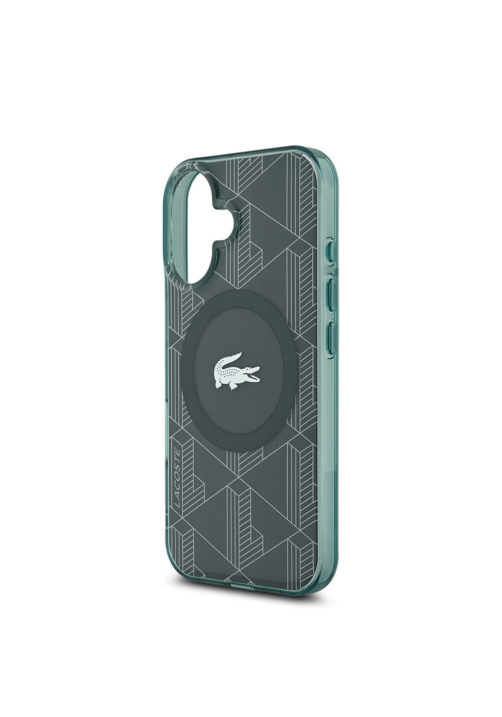 Apple iPhone 16 Kılıf Lacoste Orijinal Lisanslı Manyetik Şarj Uyumlu IML Baskılı Gümüş Timsah Logolu Monogram Kapak