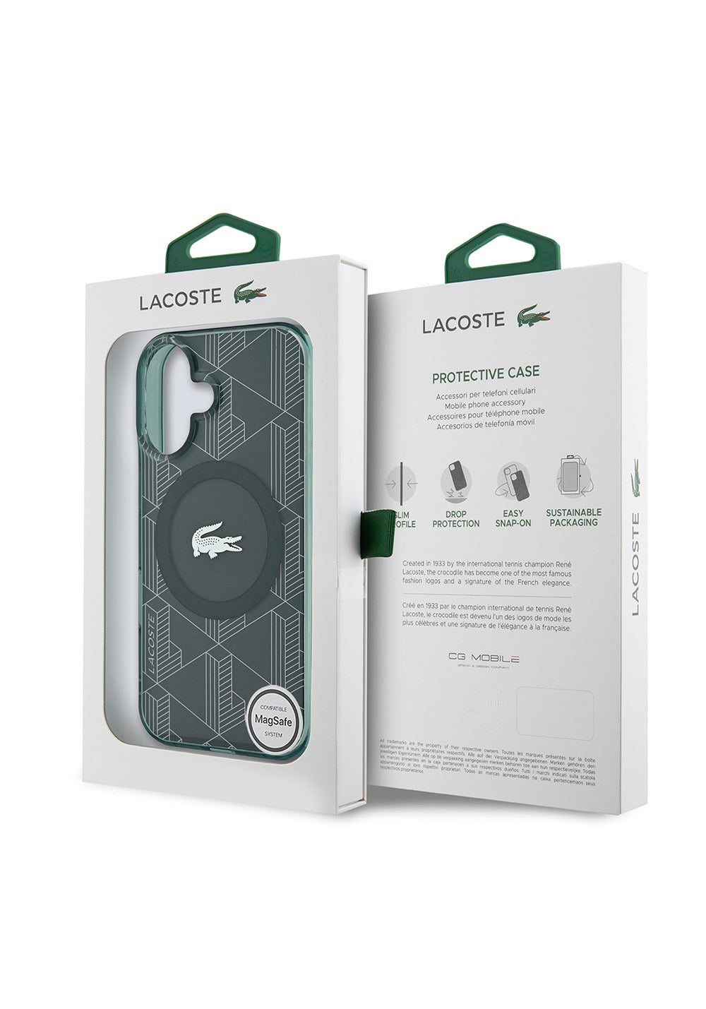 Apple iPhone 16 Kılıf Lacoste Orijinal Lisanslı Manyetik Şarj Uyumlu IML Baskılı Gümüş Timsah Logolu Monogram Kapak