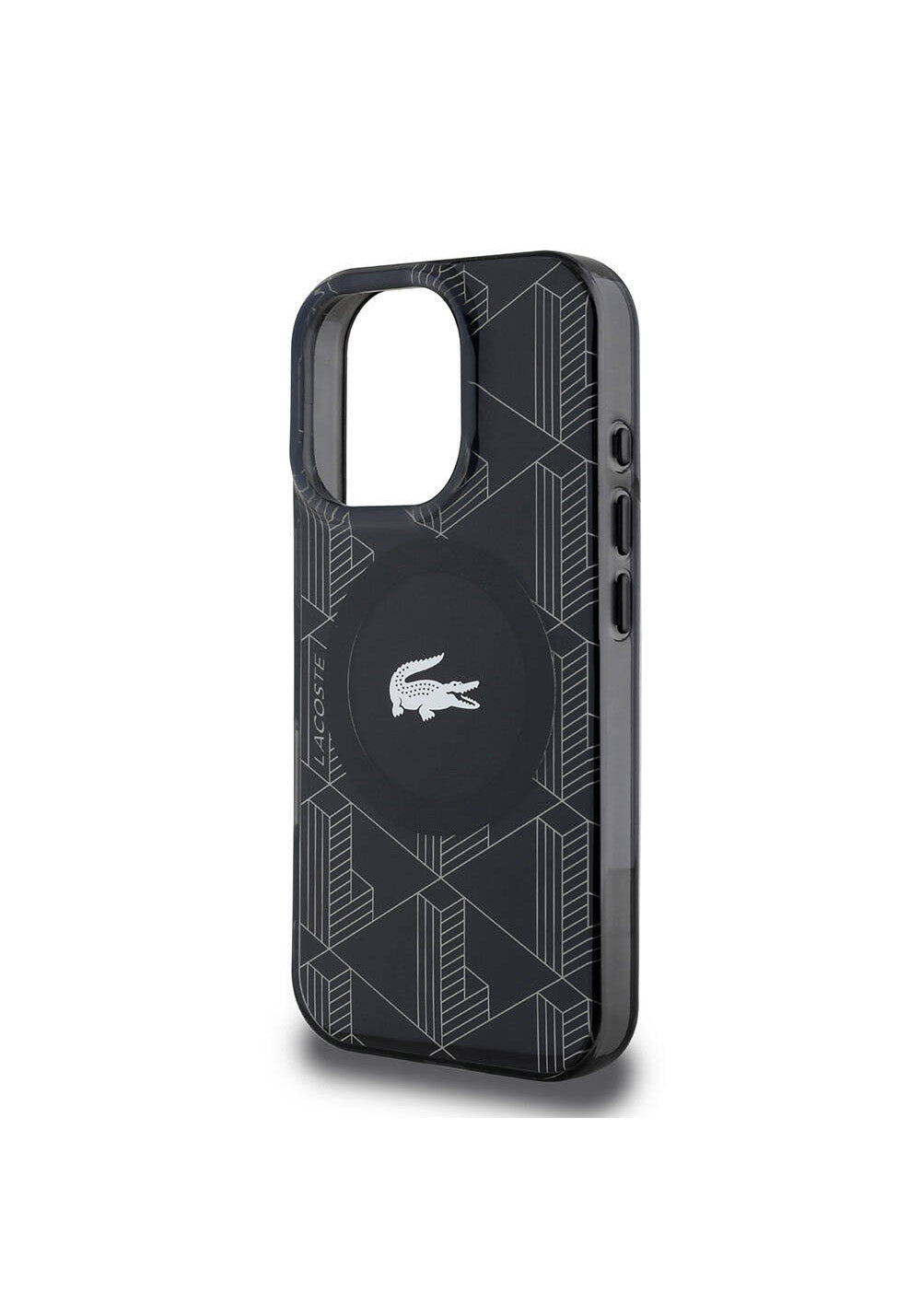 Apple iPhone 16 Pro Kılıf Lacoste Orijinal Lisanslı Manyetik Şarj Uyumlu IML Baskılı Gümüş Timsah Logolu Monogram Kapak